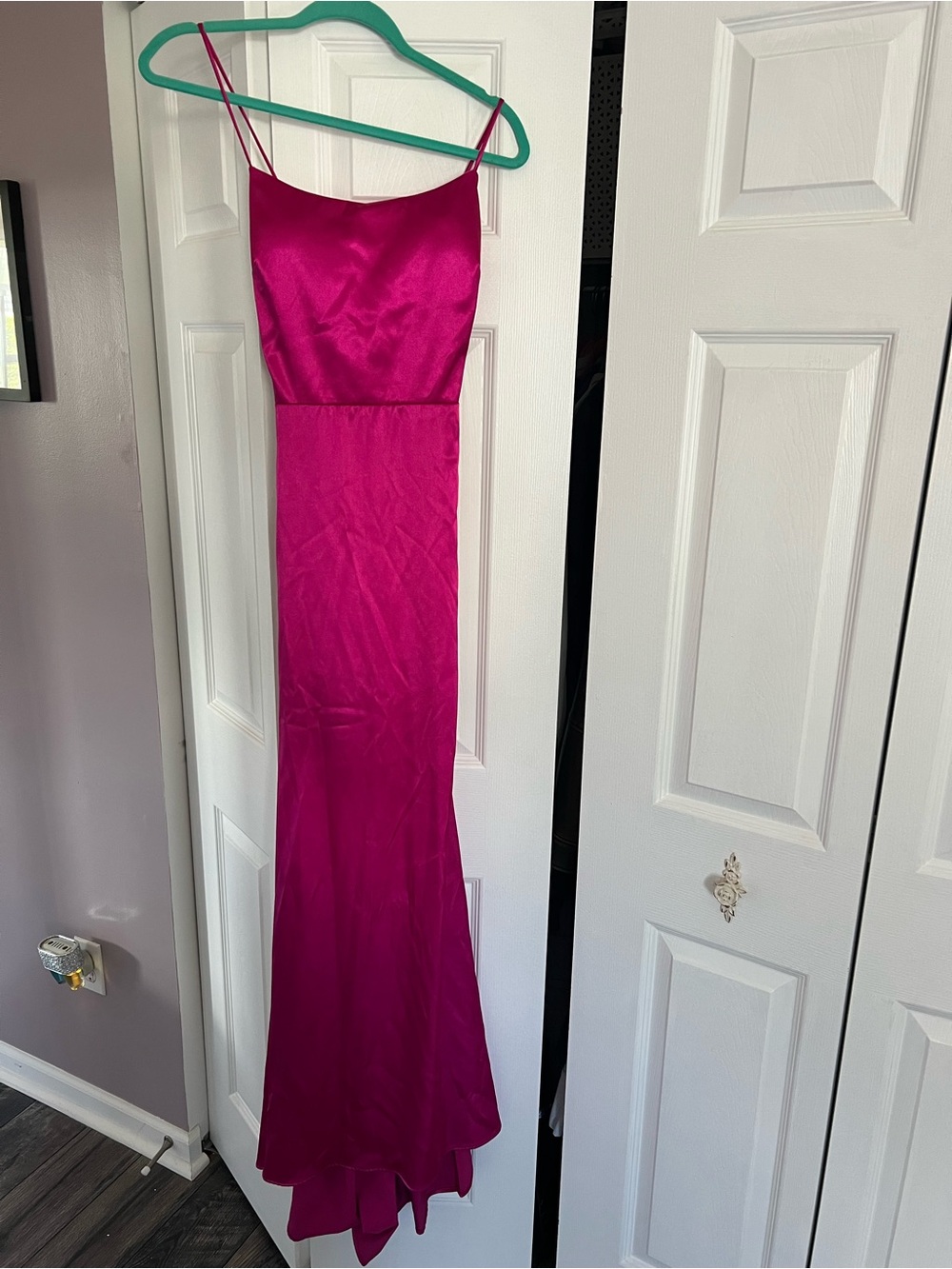 Hot Pink Satin Evening Gown